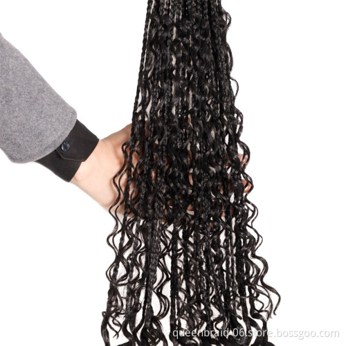 Goddess Box Braids Crochet Hair Curly Ends Ombre Synthetic Bohemian Braiding Hair Extensions Pre-looped Box Braiding for Women